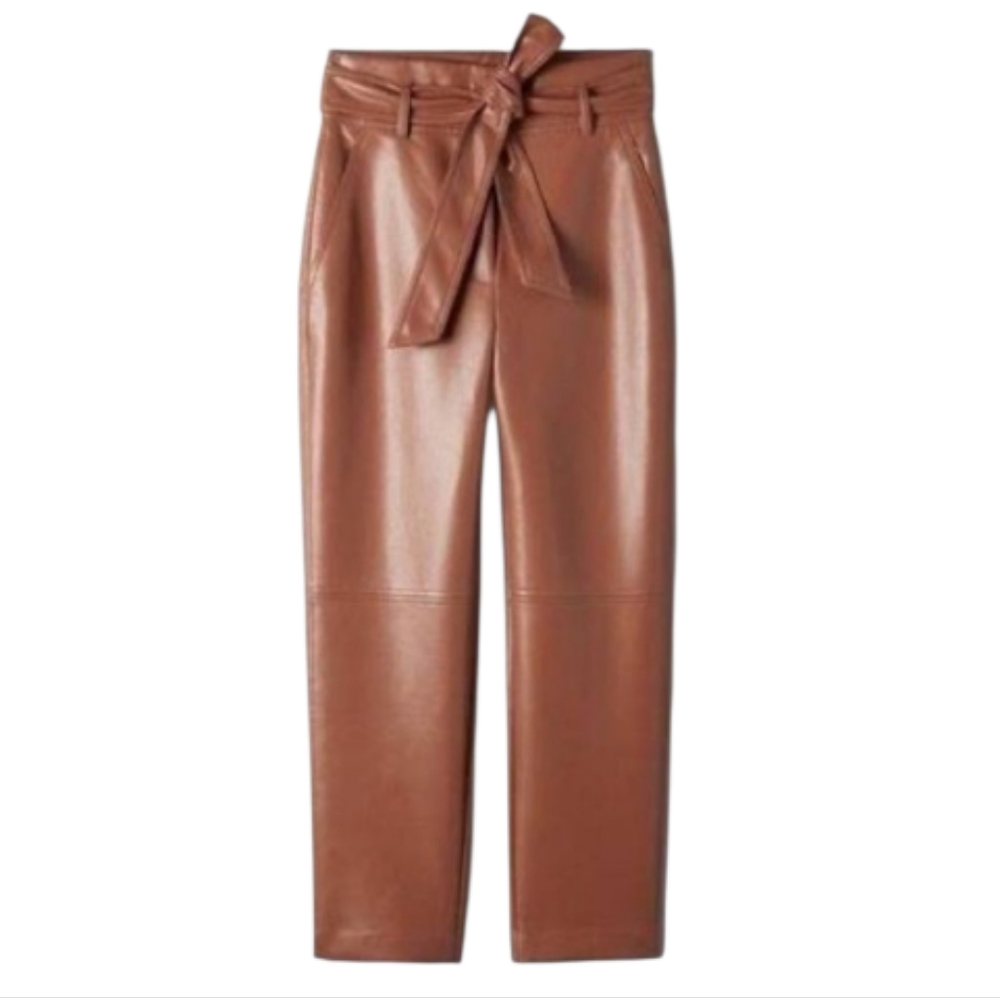 Aritzia Wilfred High Tied‎ FauxLeather Pants in Cinnamon Brown Size 2